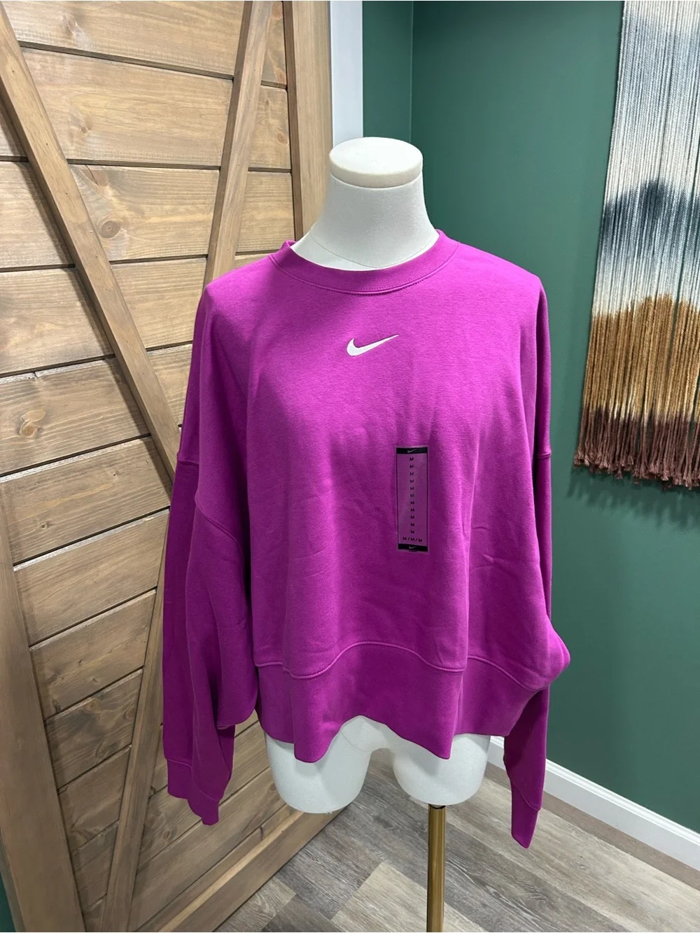 Nike Women’s Magenta Crewneck Sweatshirt with White Swoosh